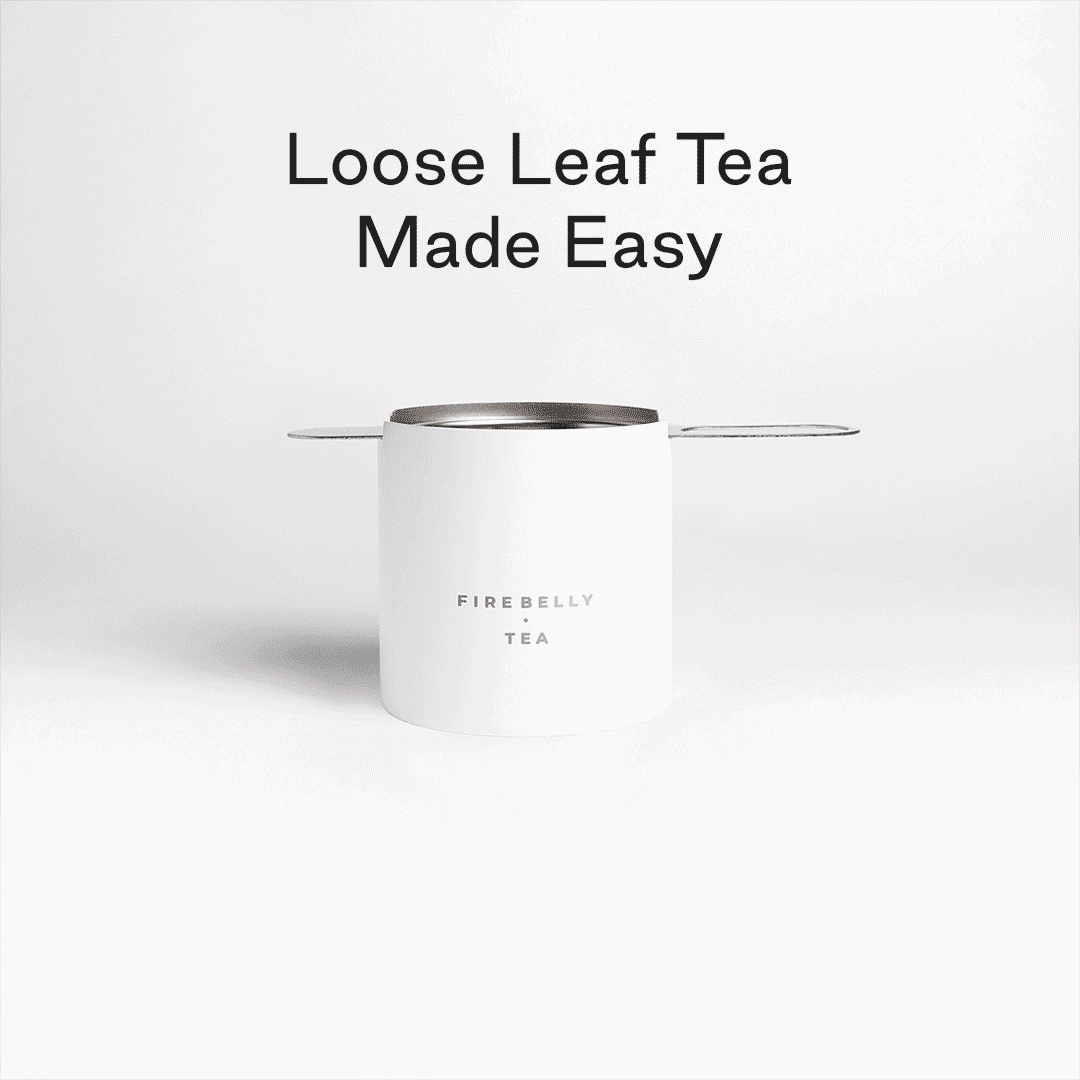Total Package Tea Gift Set: Modern Tea Strainer & Tea Cup + 2 Premium Teas